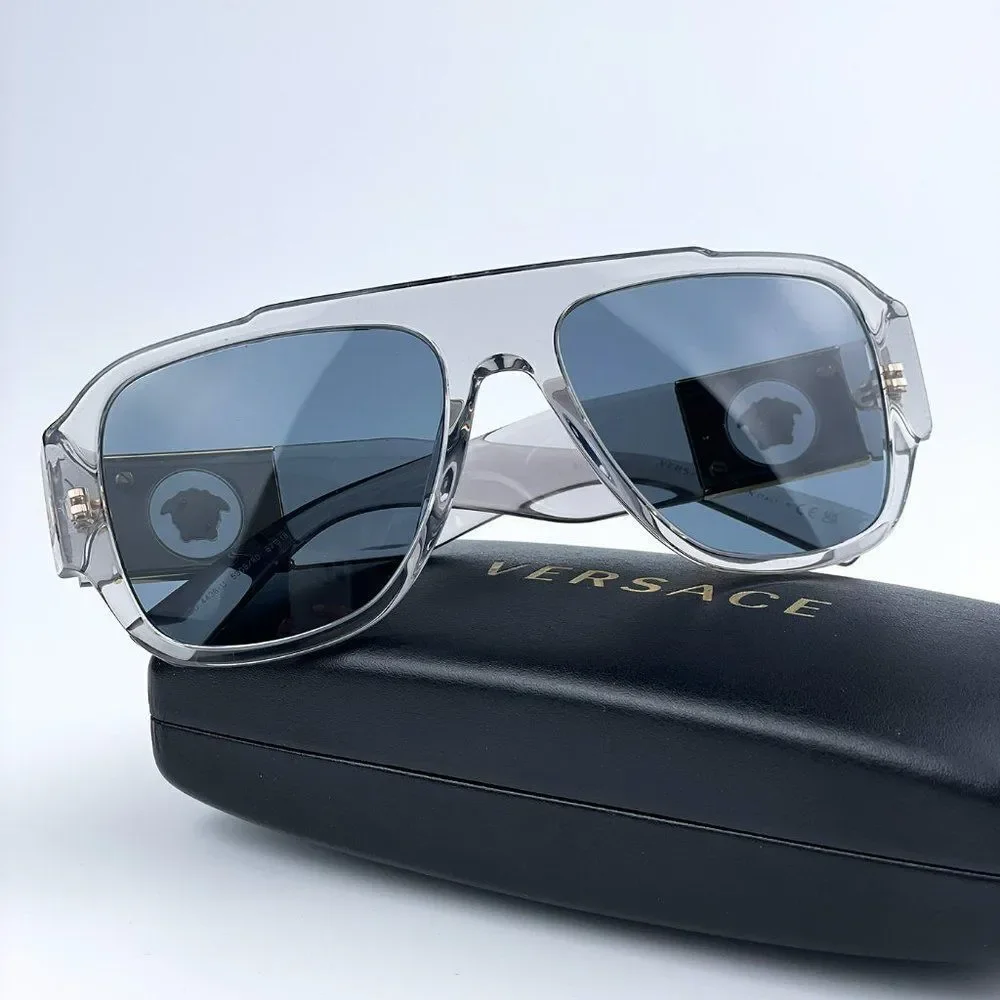 NEW Versace VE4436U 530580 Transparent Gray Blue Pilot Men Sunglasses